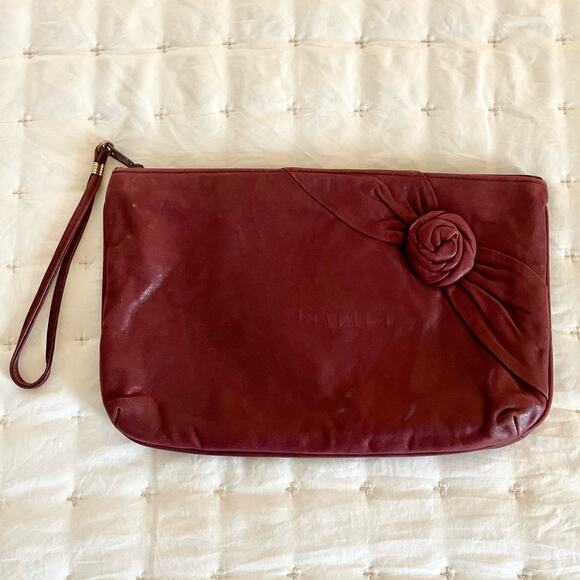 VTG Margolm Leather Clutch Handbag | Rich Raspberry | Rosette Detail | 1970s - Picture 1 of 10
